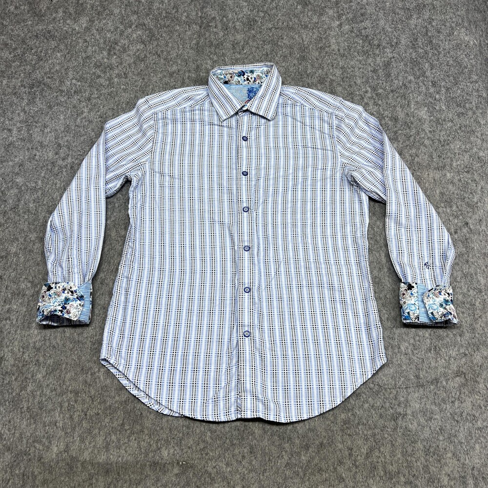 Robert Graham Shirt Mens S Blue Geometric Classic Long Sleeve Contrast Flip Cuff